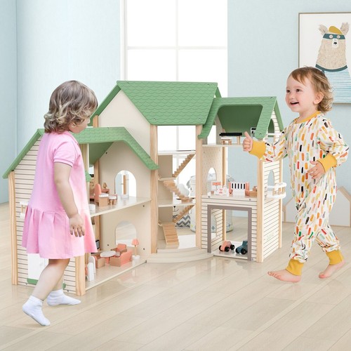 Girls wooden dollhouse playset - wooden,