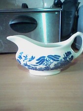English Ironstone Tableware Old Willow Gravy/Sauce  Boat Jug Blue & white