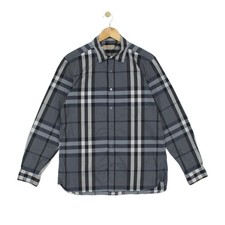 Burberry Plaid Shirt Mens Size L Grey Long​ Sleeve​ Casual​ Designer​ Stretch