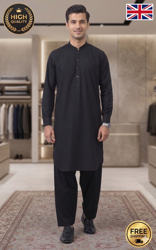 Mens pakistani plain black - mens,