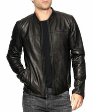 Men Biker Black Leather Jacket Real Lambskin Cafe Racer Casual Biker Jacket-397