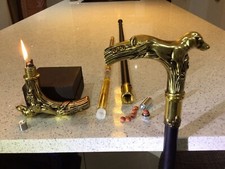 Walking/Gadget Stick 3 Flasks Lighter And Pill Holder Dog Shape Handle