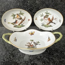 Herend Hungary  Rothschild Bird Porcelain Handled Basket & 2 Trinket Plates VGC