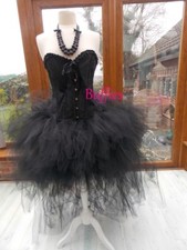 Ladies Long Tutu skirt Black Swan Gothic Steampunk Burlesque Bustle Witch 6-20