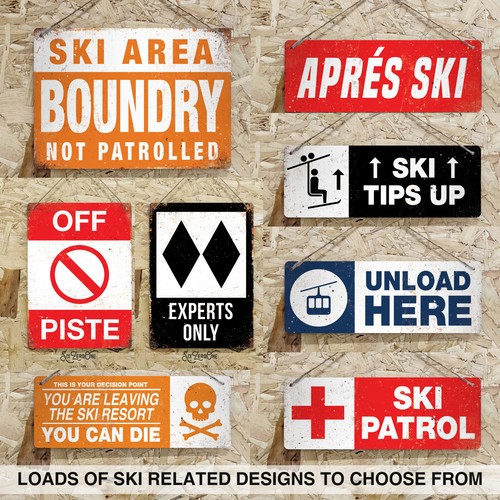 Ski lodge metal signs man - lodge, cave