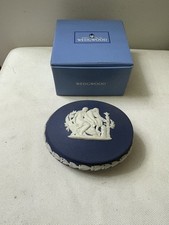 Wedgwood jasperware Boxed white on Portland Blue Apollo Oval Box
