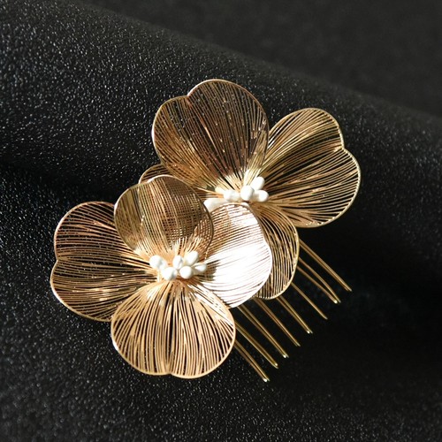 Flower hair comb gold - flower,