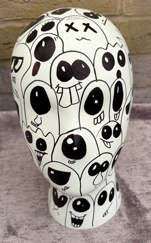 Unique white black doodle - black,