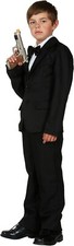 FDC Black Gangster James Bond 007 Boys Costume With Black Bow Tie Age 10-12