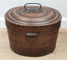 Vtg c1900 Toleware Metal Blue Enamel Interior Hat Wig Box Chest Case 25hx33l cm