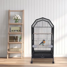 Black Large Bird Cage wit Rolling Stand Cockatiel Parakeet Finch Parrot Birdcage