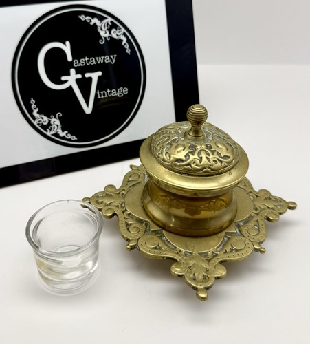 Vintage brass inkwell - brass,