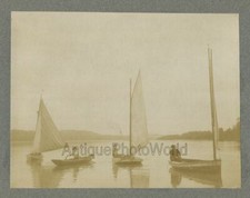 Sail boats yachts boats sailing in formation antique photo