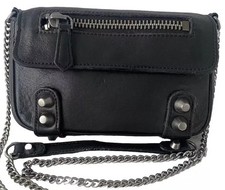 Linea Pelle Italian Leather Crossbody Shoulder Bag Black Studded Small