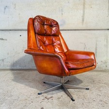 Vintage Mid C 1970s Danish Egg Swivel Chair by Bramin – Cognac Leather #A789