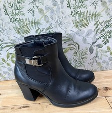 Moda In Pelle Block Heel Ankle Boots Genuine Leather Size 6 Black Silver Buckle