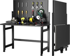 Heavy-Duty Wall-Mounted Workbench w/ Pegboard Work Bench Table Garage Workshop