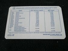 1966 1967 Mercedes Benz US Price Brochure Card 200 230 SL 250SE 300SE 300SEL 600