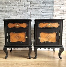 Black & Wood Bedside Tables | Vintage Queen Anne Nightstands | Antique End Table