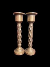 Pair Heavy Solid Brass Barley Twist Candlesticks c1930s Art Deco