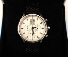 Seiko Chronograph 7T04-0A30 Silver Tone Quartz Watch Only –Black Strap – WORKING