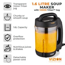 Tower Soup Maker with Transparent Body, Vizion 1.6L, T12067, Black