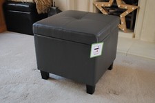Grey Genuine Full Leather Storage Footstool Pouffe NEW