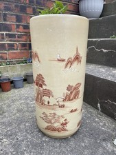 Large Vintage Chinese Porcelaim Umbrella Stick Stand Cylindrical Vase  