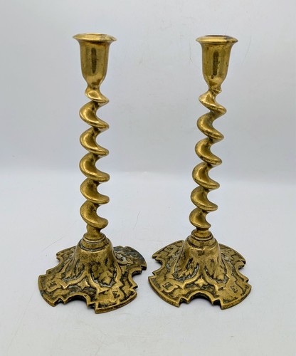 Antique pair brass barley - pair,