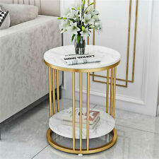 Steady 2 Tiers Round Sofa Side Table Sintered Stone Top Marble Effect/Gold Frame