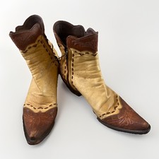 Stallion Hand Tooled Tan Leather Zorro Ankle Cowboy Boots