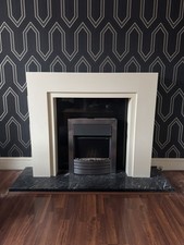 ELECTRIC FIRE, FIREPLACE SURROUND, MARBLE HEARTH, BACK PLATE AND REMOTE .