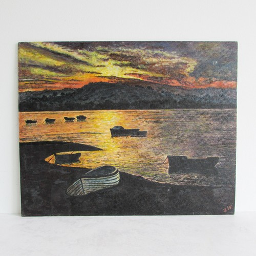 Signed oil painting sunset - signed,