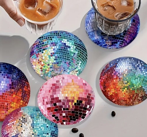 New disco ball wooden coasters - wooden,