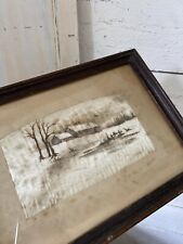c1900s Antique  Rural Painting on Silk Vintage Original Oak Reeded FRAME GLAZED