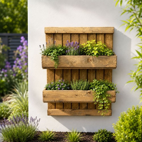 Wall mounted wooden planters - wall,