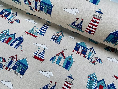 Little beach huts print fabric - little,