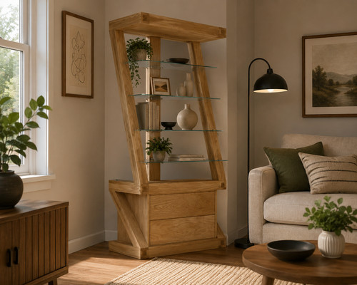 Solid oak display cabinet - oak, z
