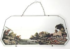 Vintage wall mirror bevelled glass with hand painted decotarion