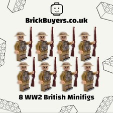 NONE LEGO WW2 British Soldiers - 8x Minifigures With Weapons