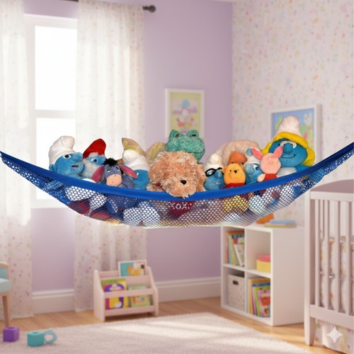 Blue soft toy storage hammock - soft,