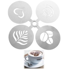 4x Barista Cappuccino Stainless Steel Stencil Templates for Coffee Latte Duster
