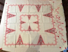 Assisi Embroidery Table Cloth & 6 Napkins Vintage Italian Linens Collectible