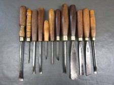 Vintage set of 12 carving gouges chisels old tools by Addis Herring Etc