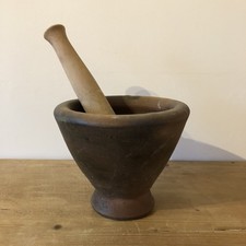 Vintage Primitive Terracotta Pestle And Mortar Heavy LARGE