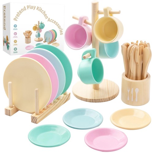 Kids wooden play dishes - kids,