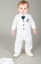  Baby Boys Christening Outfit / Christening Suit 4pc Sailor Suit White Navy