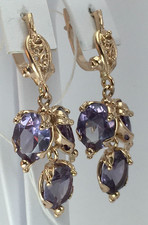 USSR Vintage Original Alexandrite (lab. made)  Rose Gold Earrings 583 14K Kiev