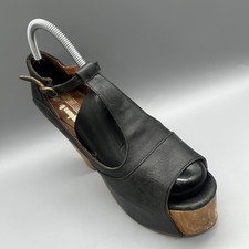Jeffrey Campbell Foxy-Wood Platform Sandals Black Leather Peep Toe Womens Uk 6
