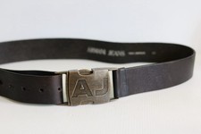 Vintage Armani Jeans Leather Brown Belt With Seat Belt Style Buckle